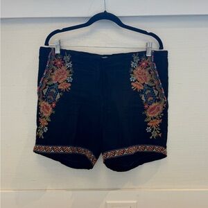 Johnny Was Black Embroidered Bermuda Shorts